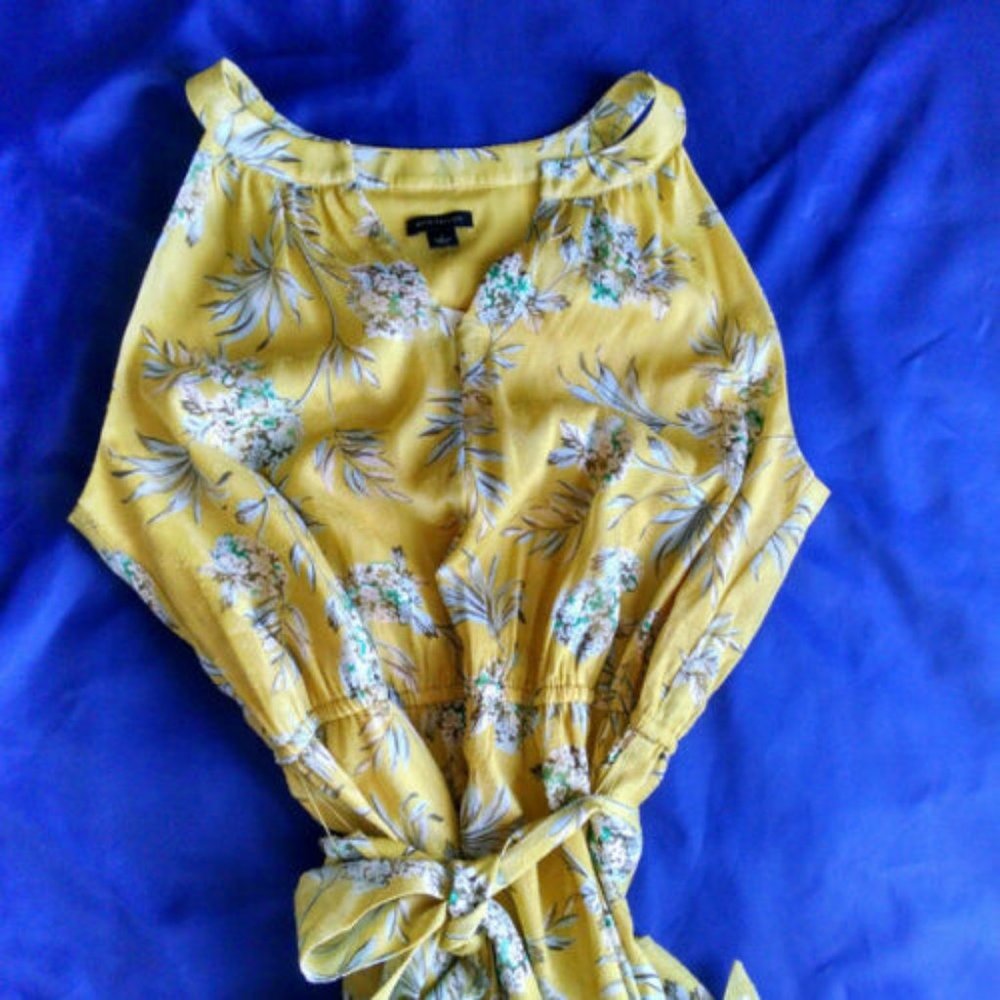 Ann Taylor  Tropical Toile Halter Tie Waist Flare - Picture 4 of 6